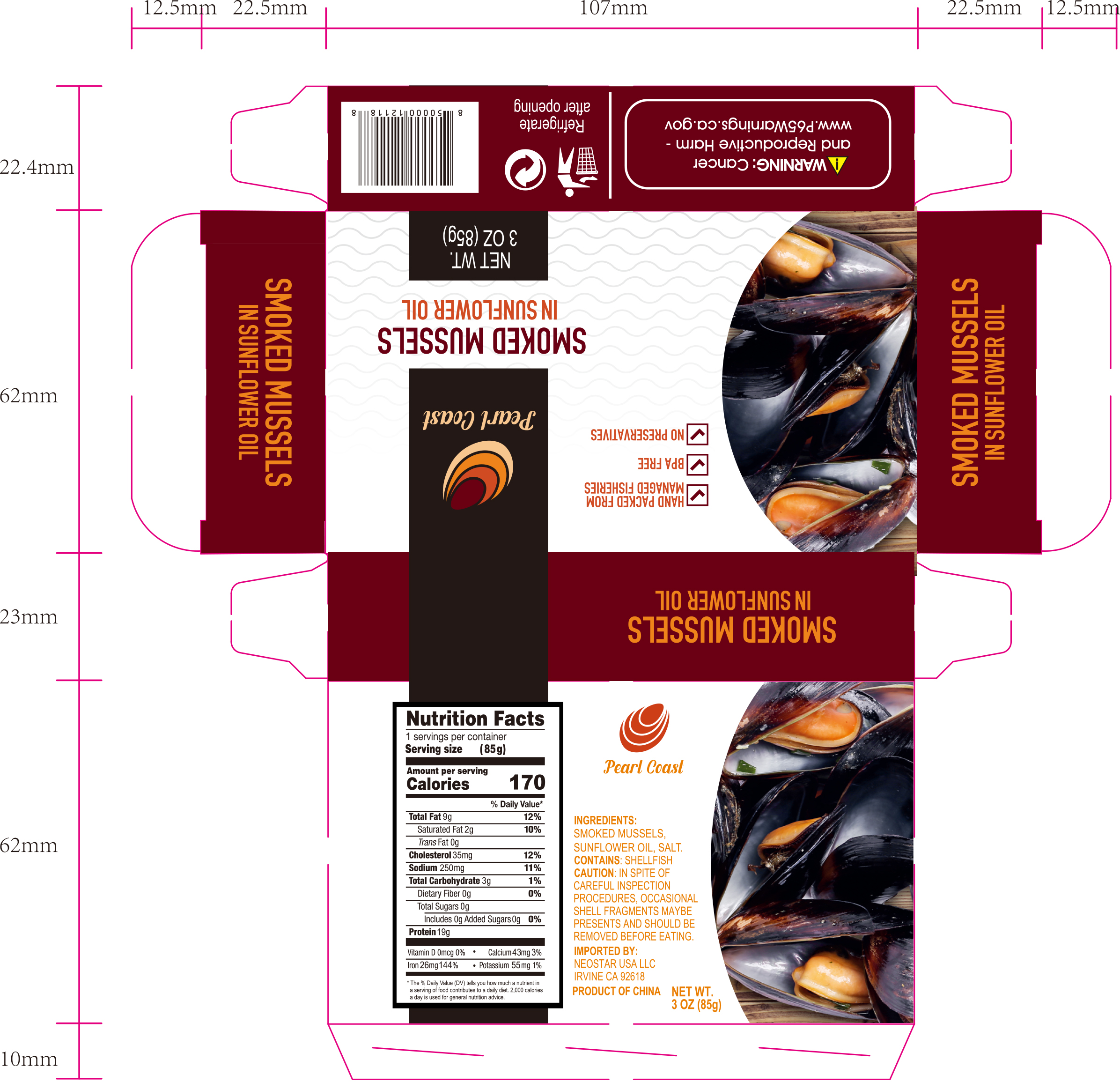 3oz Mussels, Smoked, Sunflower Oil